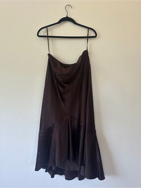 Vintage LAUREN RALPH LAUREN 100% Silk Brown Satin Maxi Skirt Mermaid Flared 12